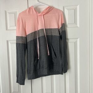 Colorblock Pink and Gray Women's Hoodie Sweater
